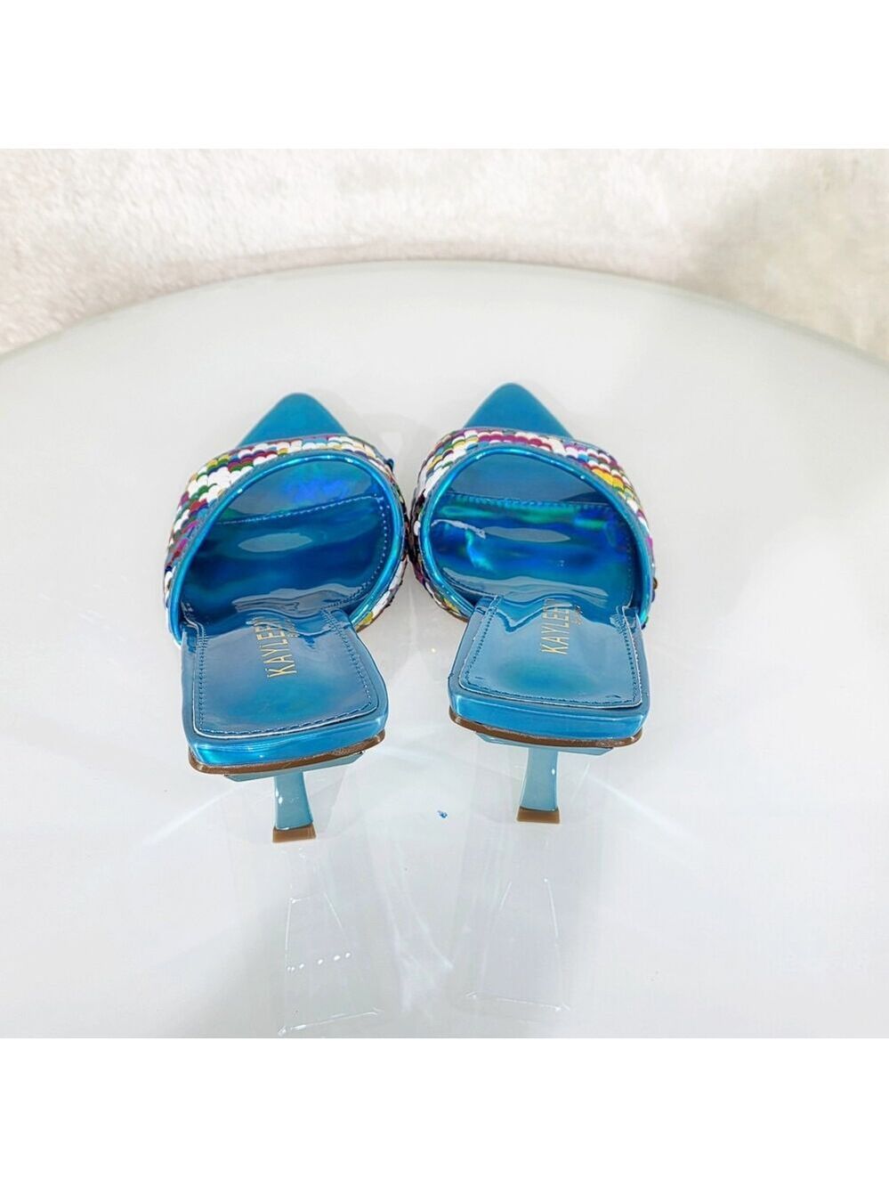 NIB Festive Blue Sequin Slip On 2.5" Heel Casual Evening Party Shoes - Picture 5 of 9